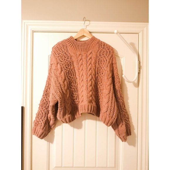 💞POL💞 Chenille Cropped Cableknit / Size L / Dusty Rose - Picture 6 of 10